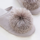 House Elegant Tassel Hairball Women Slippers Comfortable Cloth Chic Ladies Flat Shoes Spring Luxury Champagne Women Slides