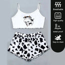 Two-Piece Vest Camisole Pink Lips Pattern Printing Comfortable Women Home Pajamas Bustier Waist Cartoon Cow Cute Loungewear
