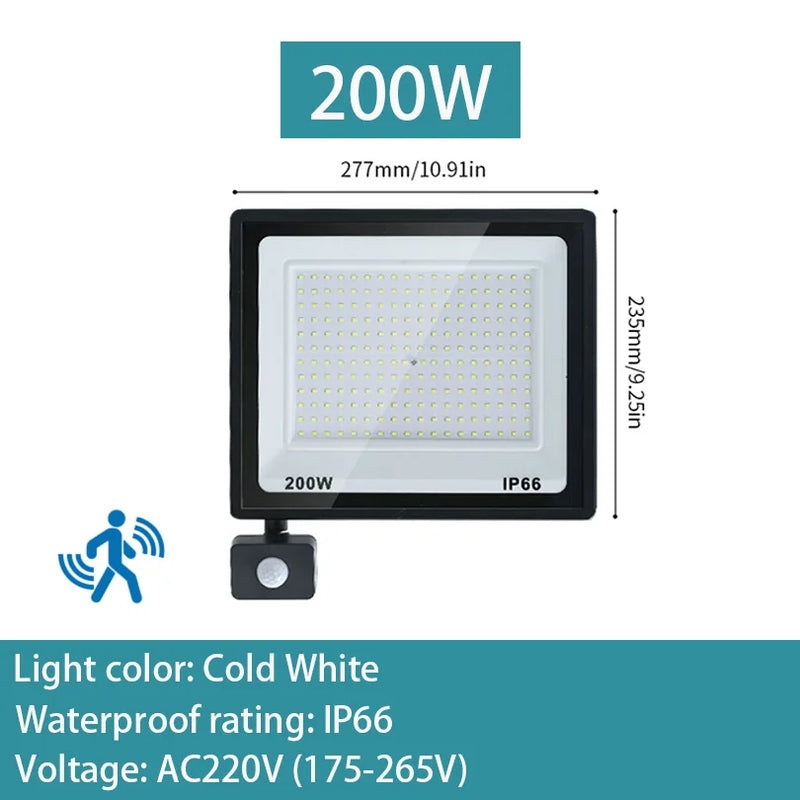 PIR Motion Sensor LED Flood Light 10W 20W 30W 50W 100W 150W 200W 300W AC220V IP66 Waterproof Spotlight Street Floodlight Outdoor
