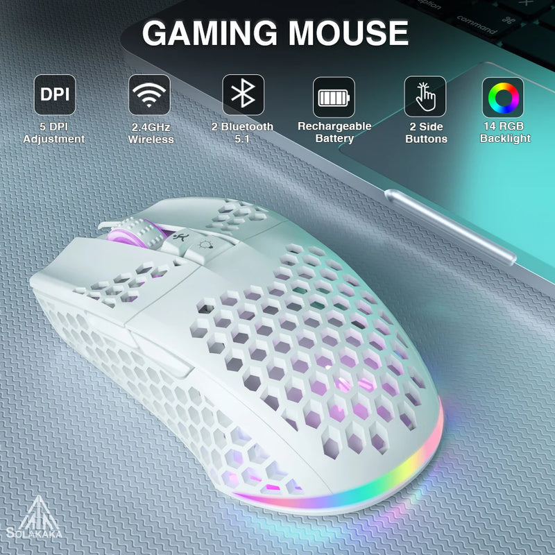 SOLAKAKA SM600 Bluetooth 5.0 Wireless Mouse 2.4G DPI 3200 Gaming Mouse RGB Mouse for Laptop Office Gaming Desktop