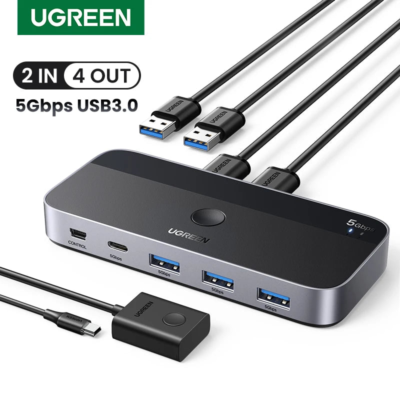 UGREEN USB KVM Switch USB 3.0 Switcher KVM Switch for PC Keyboard Mouse Printer 2 PCs Sharing 4 Devices USB Switch