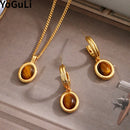 Trendy Jewelry European and American Design Stone Pendant Necklace For Women 2023 Trend New Elegant Earrings Accessories