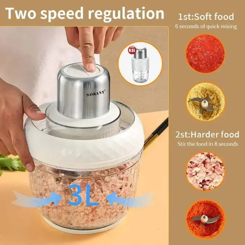 Houselin Food Processor, Electric Food Chopper with 2 Bowls, Meat Grinder for Fruits, Meat, Vegetables, Baby Food, Nuts