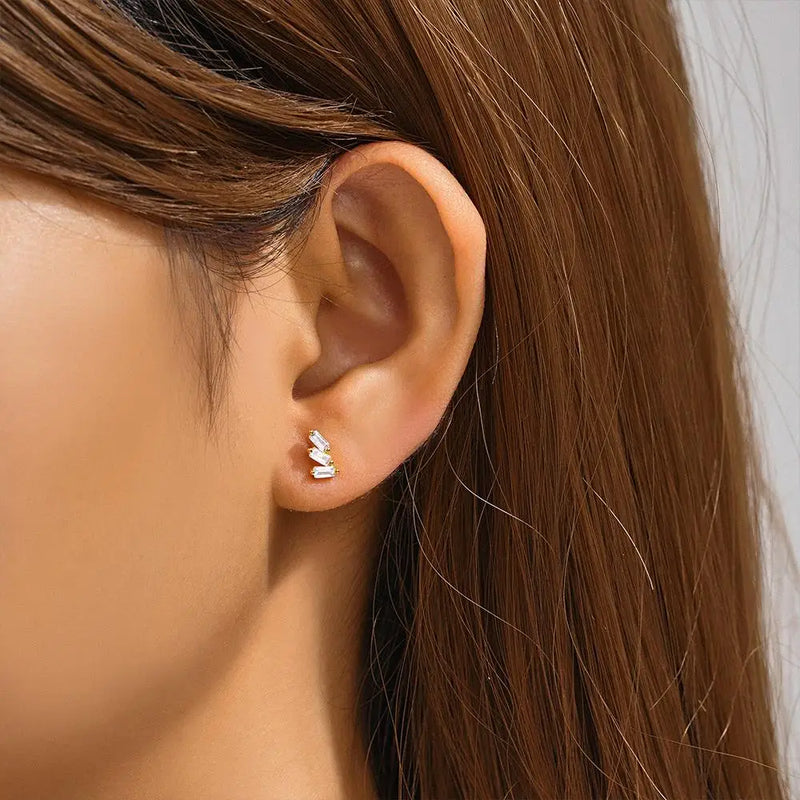 CANNER S925 Sterling Silver Zircon Flat Threaded Stud Earring Piercing Pendientes Helix Earrings For Women Ear Bone Jewelry Gift