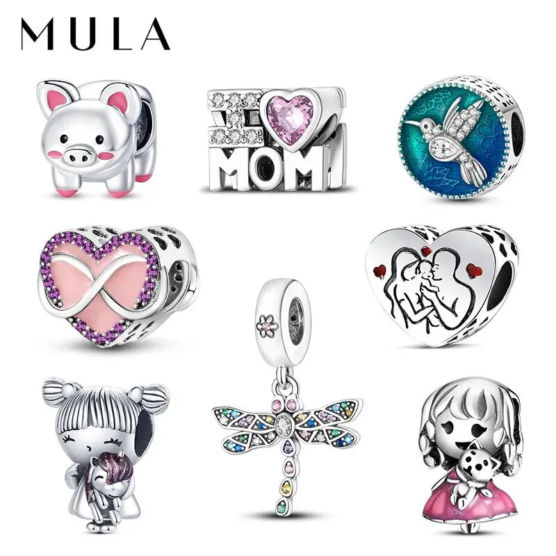 MULA 1PC Silver Plated Pig Bird Beads Fit Original Charm Bracelet DIY Jewelry Making For Woman