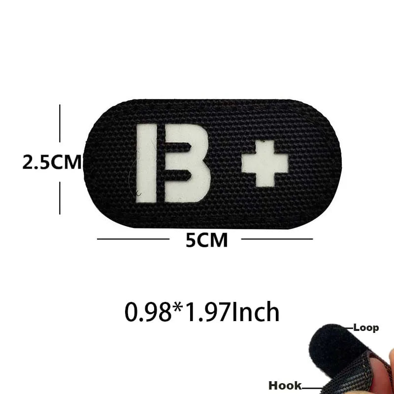 5*2.5CM IR Reflection Blood Type A B AB O POS NEG Embleem Hook and Loop Patches,Tactical Badges Clothes Stickers Glow in Dark