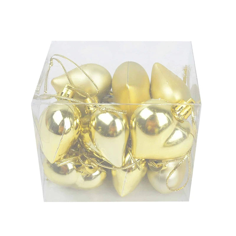 12pcs/box Heart Shaped Hanging Ornaments For Valentine's Day Christmas Pendant Xmas Tree Ball Navidad New Year Xmas Party Decor