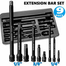 9-teiliges Schlag-Verlängerungsstangen-Set 1/2" 3/8" 1/4" Antrieb Lange Verlängerungsstangen-Set für Schlagschrauber-Stecknüsse Ratschen Reparaturwerkzeuge Schwarz