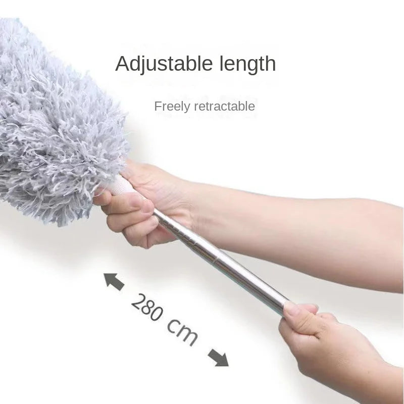 2.8m Long Handle Telescopic Pole Washable Extendable Duster Static Stainless Steel Bendable Brush Lengthen Roof Cleaning Tool