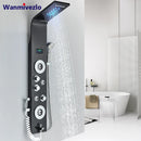 LED Light Shower System Bath Shower Column Black Rain Waterfall Shower Panel Bidet Faucet with Handshower Massage Jets Spout