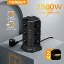 TESSAN Power Strip Vertical Tower Socket 12 Outlets 5 USB Ports EU Plug Multiple Socket with 2M Extension Cord Surge Protection