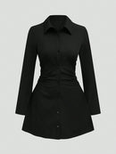 Herbstliche Neuheiten: Lässiges, figurformendes Langarm-Hemdblusenkleid in Übergröße für Damen – ideal für Alltag und Büro