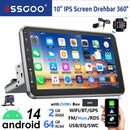 ESSGOO 10" Android 14 4+64G Wireless Carplay Car Stereo Rotatable Touchscreen 1 DIN GPS Nav Bluetooth FM RDS WIFI USB EQ SWC MIC