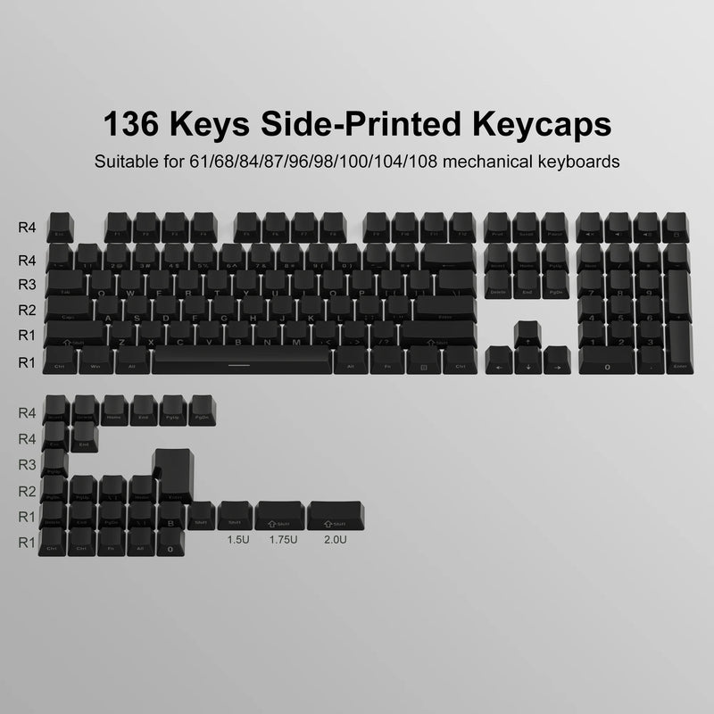 Gradient Purple Double Shot PBT Keycaps Cherry/OEM Profile 136 Keys Side Printed Keycaps for Gateron Cherry MX Switches Keyboard