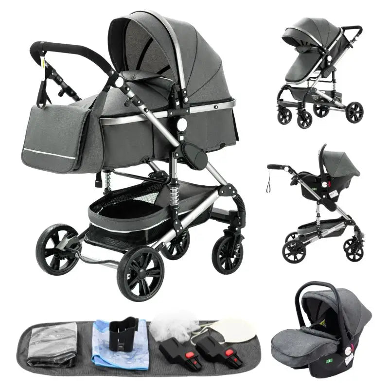Luxury Baby Stroller 3 in 1 Portable Travel Baby Carriage Fold Pram High Landscape Aluminum Frame Newborn Infant Stroller