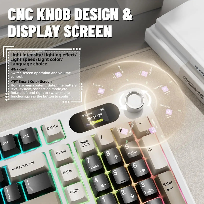 ATTACK SHARK X98Pro Wireless Mechanical Keyboard with Screen & Knob, Tri-mode Gasket Hot Swappable RGB  Keyboard, Web Driver