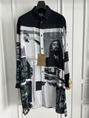 TOP-YAMAMOTO original design hand-drawn cartoon print long shirt for men on the streets of Hawaii