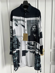 TOP-YAMAMOTO original design hand-drawn cartoon print long shirt for men on the streets of Hawaii