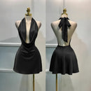 Solid Satin Women's Dress – Back Zipper Open Back Fitted, Vacation Party Evening Wear
