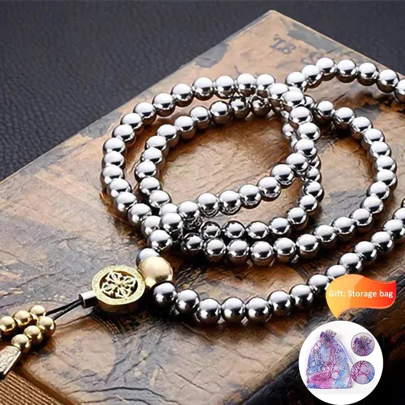 Tactical 8MM Steel Chain 118-128 Ps Buddha Beads Self Defense Hand Bracelet Necklace EDC Outdoor Tools Self Protection Survival