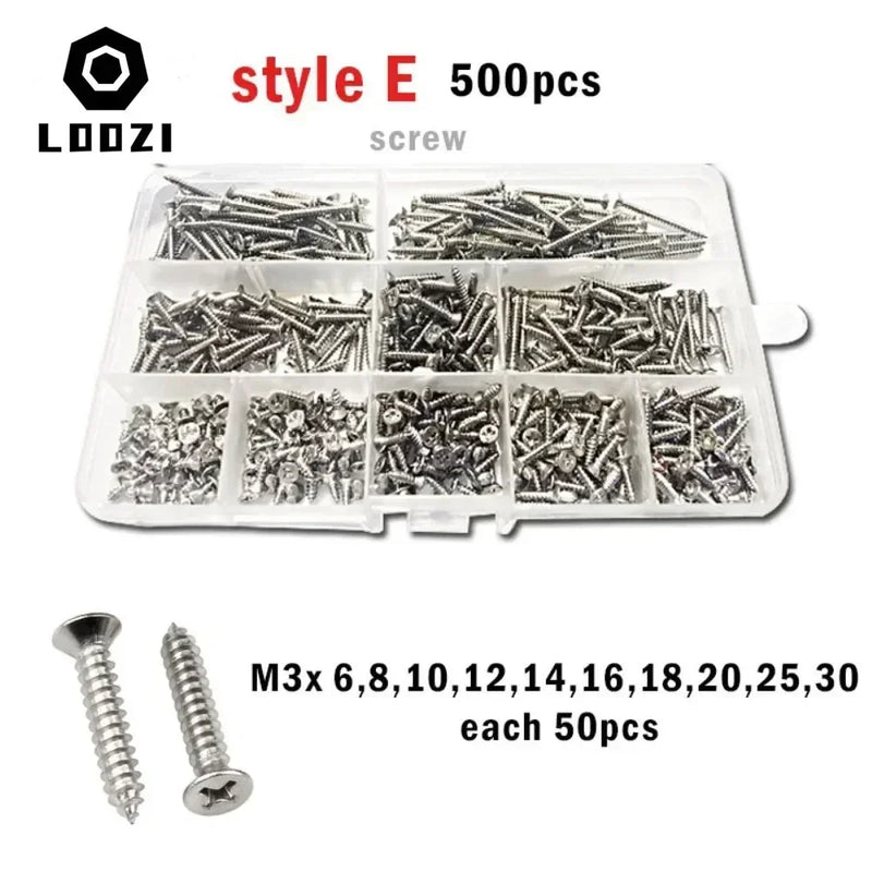 M1 M1.2 M1.4 M1.7 M2 M2.6 M3 M4 Stainless Steel Cross Countersunk Head Wood Screw Set Phillips Flat Head Self Tapping Screws Kit