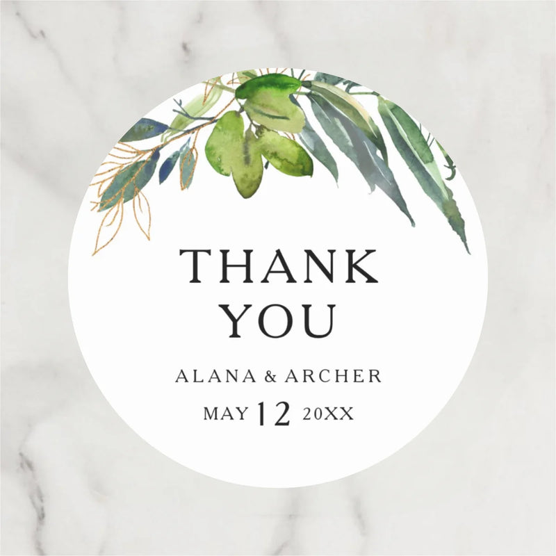 Customized wedding thank-you circular stickers, suitable for occasions such as weddings, birthdays, baptisms, and anniversaries.