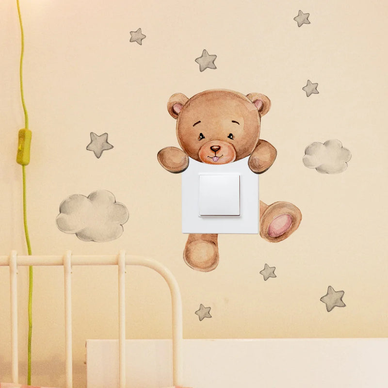 Cartoon Switch Sticker Teddy Bear Wall Sticker For Kid Room Cute Room Decor Wall Decals Wallpaper Home Decoration Accessories