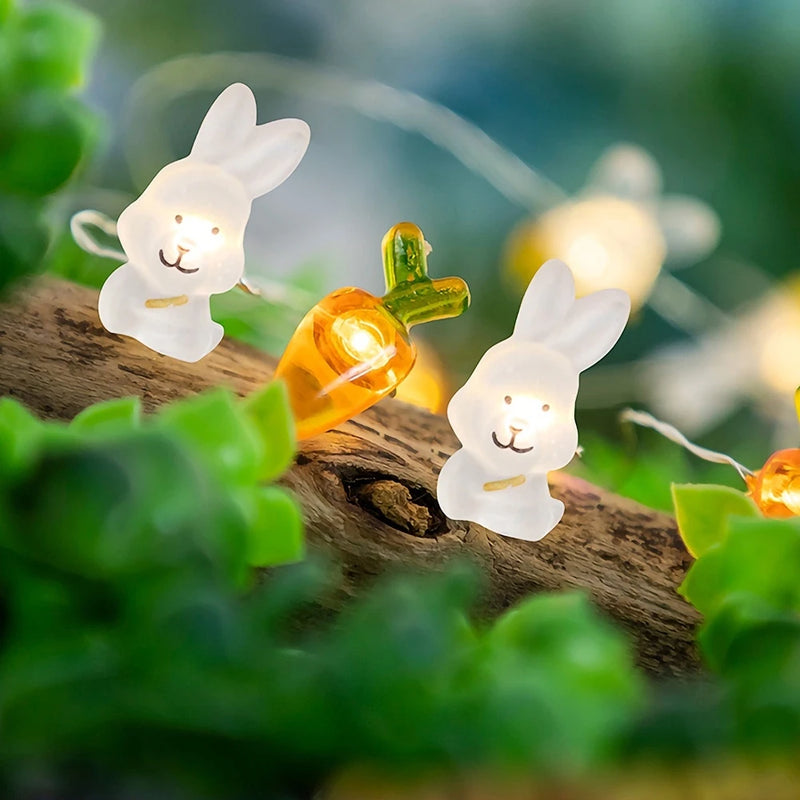 Easter Rabbits Carrots Light Decoration Batteries Copper Wire Waterproof LED String Lights Home Outdoor Easter Party Decorations