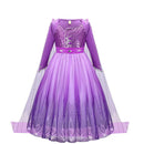 Girl Elsa Dress Princess Cosplay Purple Sequins Mesh Halloween Long Sleeves Ball Gown Birthday Party Carnival Costume