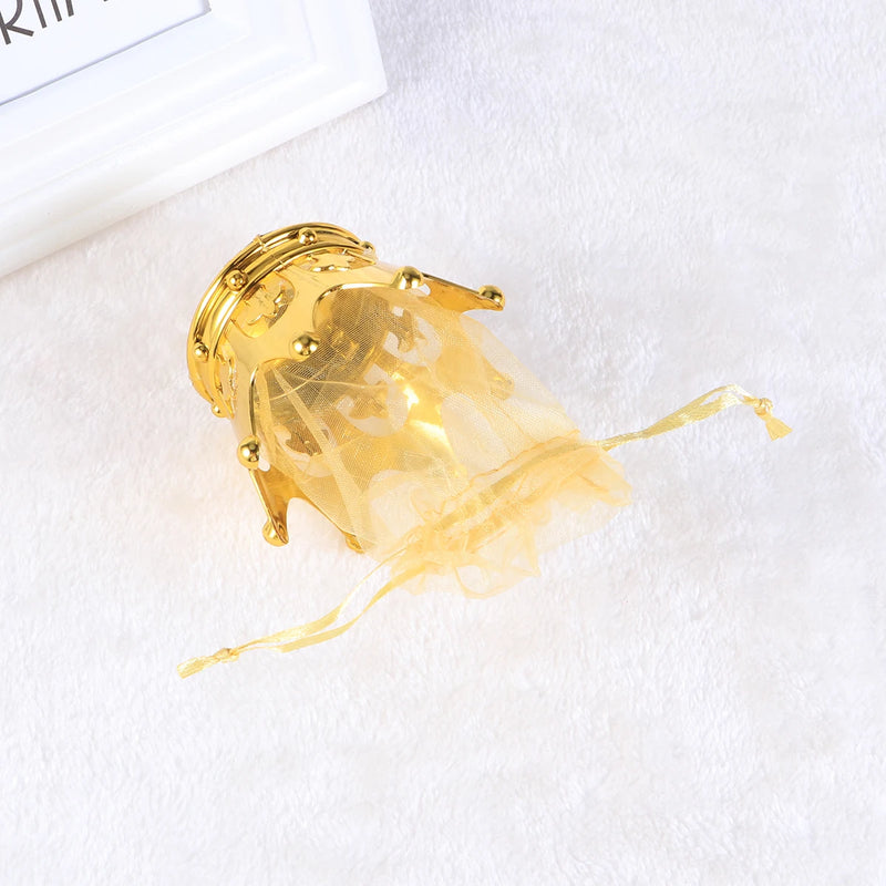 10/12/15/24pcs Wedding Organza Bags Golden Crown Shape Candy Bag Wedding party Yarn Drawstring Clear Candy Gift Boxes Clear