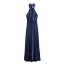 TRAFZA 2024 Female Elegant Slim Long Dresses Solid Sleeveless Backless Bow Decoration Zipper Summer Long Dress Woman Sexy Trendy
