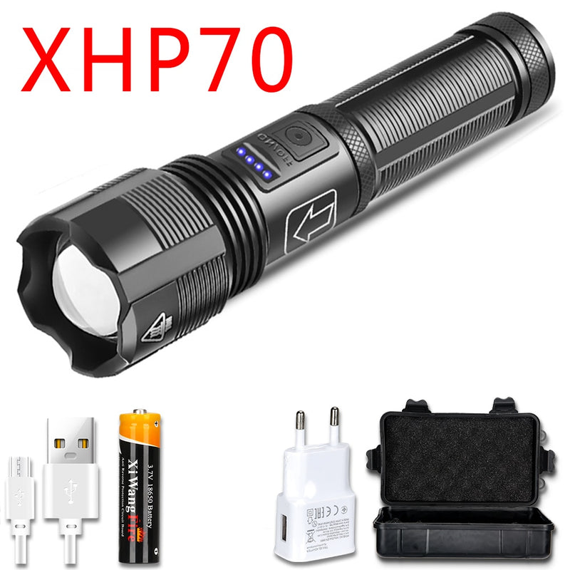 4 Core Led Flashlight Aluminum Alloy XHP70.2 XHP50.2 Tactical Hunting Torch Usb Rechargeable Zoomable Lantern 18650 Battery