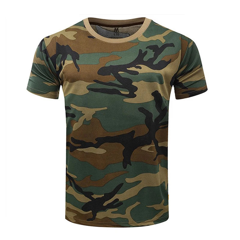 Men Tactical T-shirt Summer Camouflage Quick Dry Short Sleeve O Neck T Shirt Combat Clothes Hunting Camping Shirt