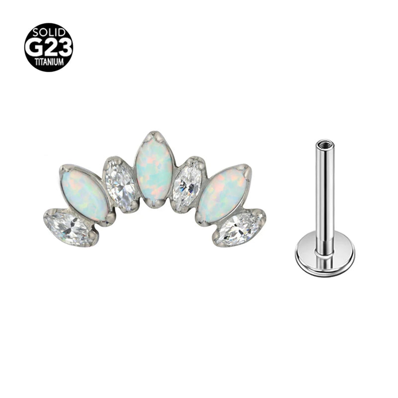 G23 Titanium  Internal Thread Helix Conch Cartilage Tragus Lip Stud Body Jewelry Piercing 7 CZ Labret Studs Horse's Eye Crown Zi