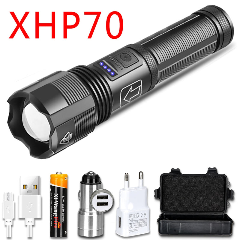 4 Core Led Flashlight Aluminum Alloy XHP70.2 XHP50.2 Tactical Hunting Torch Usb Rechargeable Zoomable Lantern 18650 Battery