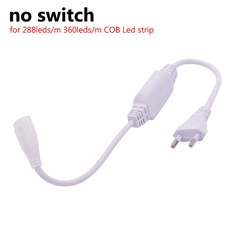 220V Power Plug Supply With Dimmer Switch Power Cord EU/UK Plug Wire For COB LED Strip Light Single Color 288Led/m 360Led/m