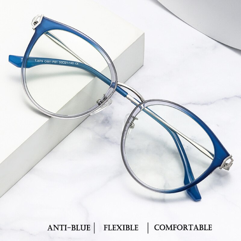 Woman Optical Eyeglasses Metal Legs and Acetate Rim Spectacles for Women Prescription Eyewear Glasses Frame Cat-Eye Style