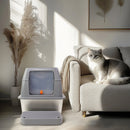 Enclosed Stainless Steel Cat Litter Box with Lid for Extra Large Cats Kitty Semi-open Design