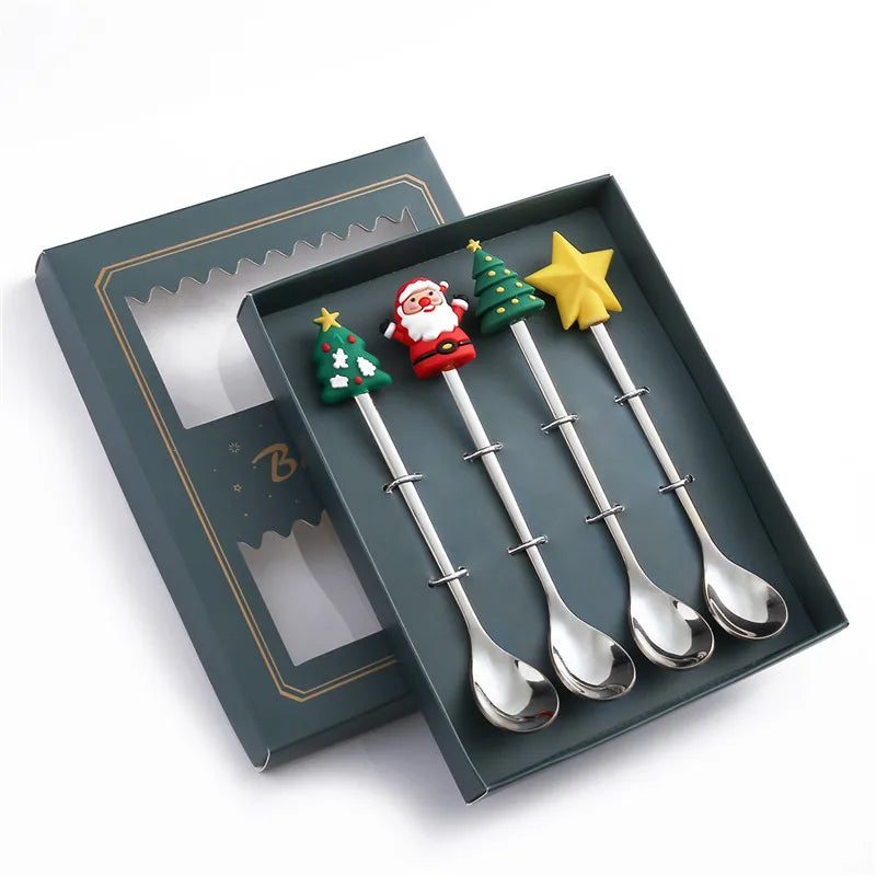 4pcs Christmas Decorations for Home 2023 Christmas Table Decor Stainless Coffee Spoons Xmas Gifts New Year 2024 Navidad Natal