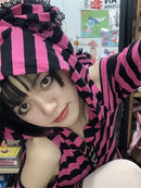Gestreifter Print Gothic Grunge Hoodie Pink Schwarz Gothic Stil Hasenohren Hoodies Weiblich Fairy Harajuku Kawaii Slim Kapuzenpullover Egirl Top
