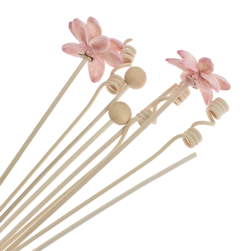 NEW 9PCS Pink Flowers Lotus Rattan Reed Diffuser Fragrance Sticks Artificial Flowers Rattan Stick Diy Ornaments Home Decor