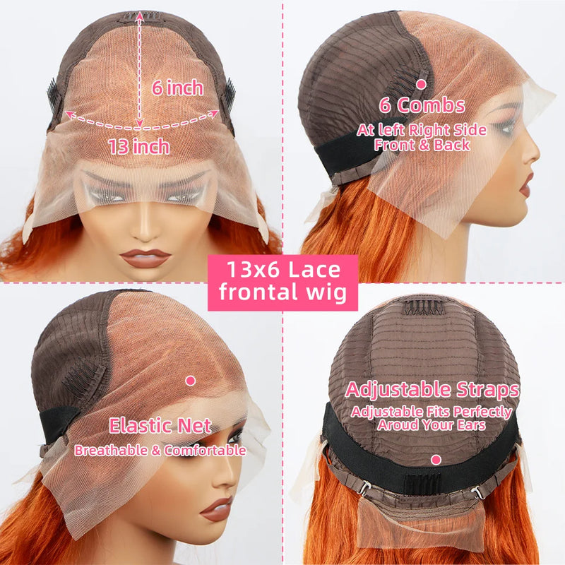 200 Density Ginger 350 13x6  Water Wave Preplucked Frontal Glueless Wig Brazilian For Women Virgin Curly Hair HD Transparent Lac