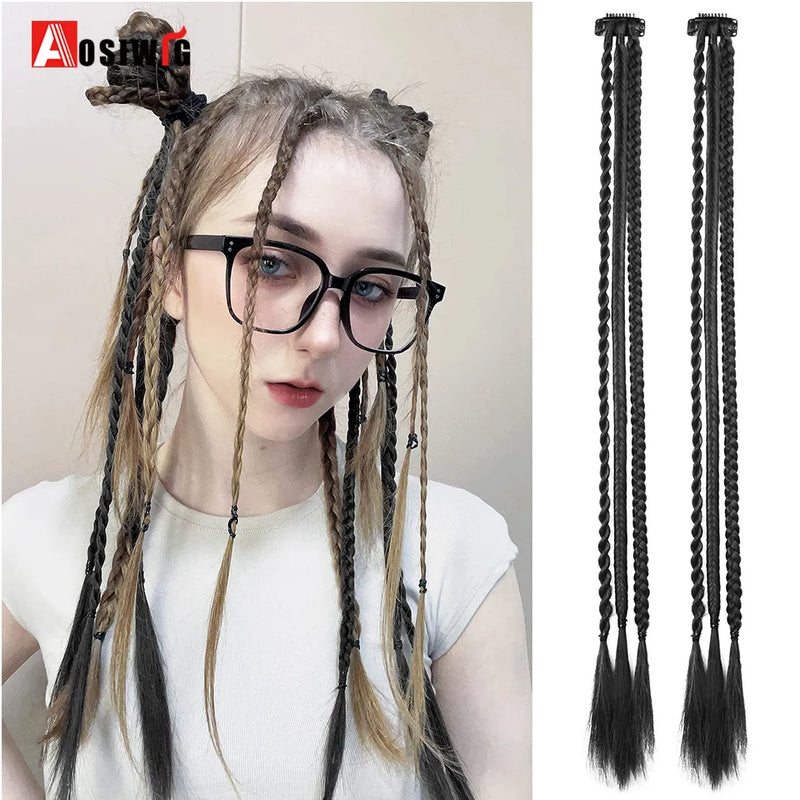 Braid Clip in Hair Extensions 2Pcs Braids Long Synthetic Ponytail Hairpieces For Women Girls Daily Christmas Cosplay