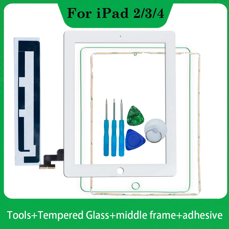 For iPad 2 3 4 A1395 A1396 A1397 A1403 A1416 A1430 A1458 A1459 A1460 Touch Screen Digitizer Sensor Glass Panel With Middle Frame