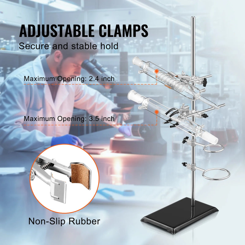 SucceBuy Lab Stand Support Laboratory Retort 2 Sets Steel Lab Stand 23.6" Rod Includes Flask Clamps Burette Clamps&Cross Clamps