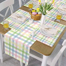 Easter Colorful Stripes Plaid Checkered Linen Table Runner Dresser Scarf Reusable Kitchen Dining Table Runner Easter Decorations