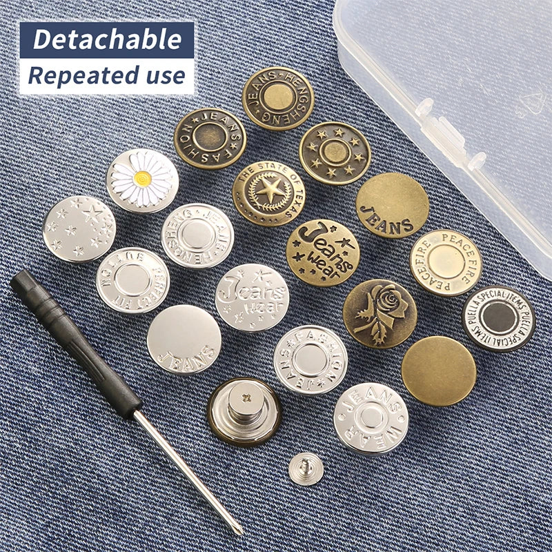 5/10/20pcs jeans button adjustable waist shrinker Nail free metal button Removable I-button seam free waist button