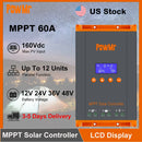 PowMr 60A MPPT Solar Charger Controller 12V/24V/36V/48V LCD Dispaly Max Solar Panel PV 160V Support Parallel Max 12 Units Fit for Home RV Boat Camp