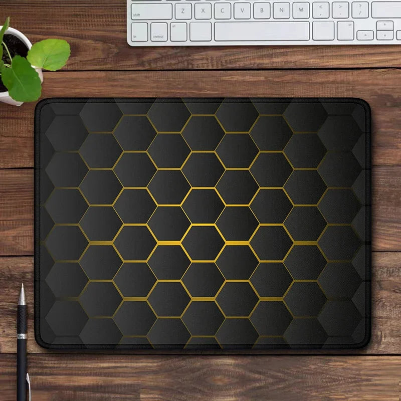 Laptop Mousepad Small Abstract black hexagon pattern Gaming Desk Mat Yellow Mouse Pad Gamer Pc Accessories Keyboard Mouse Mat