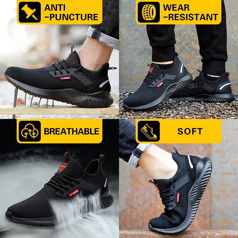 Safety Shoes Men With Steel Toe Cap Anti-smash Men Work Shoes Sneakers Light Puncture-Proof Indestructible Shoes Dropshipping